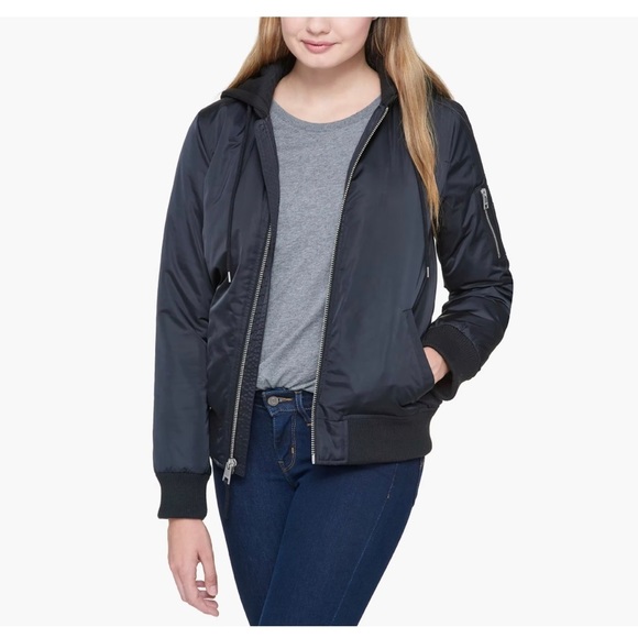 Levi's Jackets & Blazers - Levi Strauss & CO Women's Satin Bomber with Pullover Hood Black - L